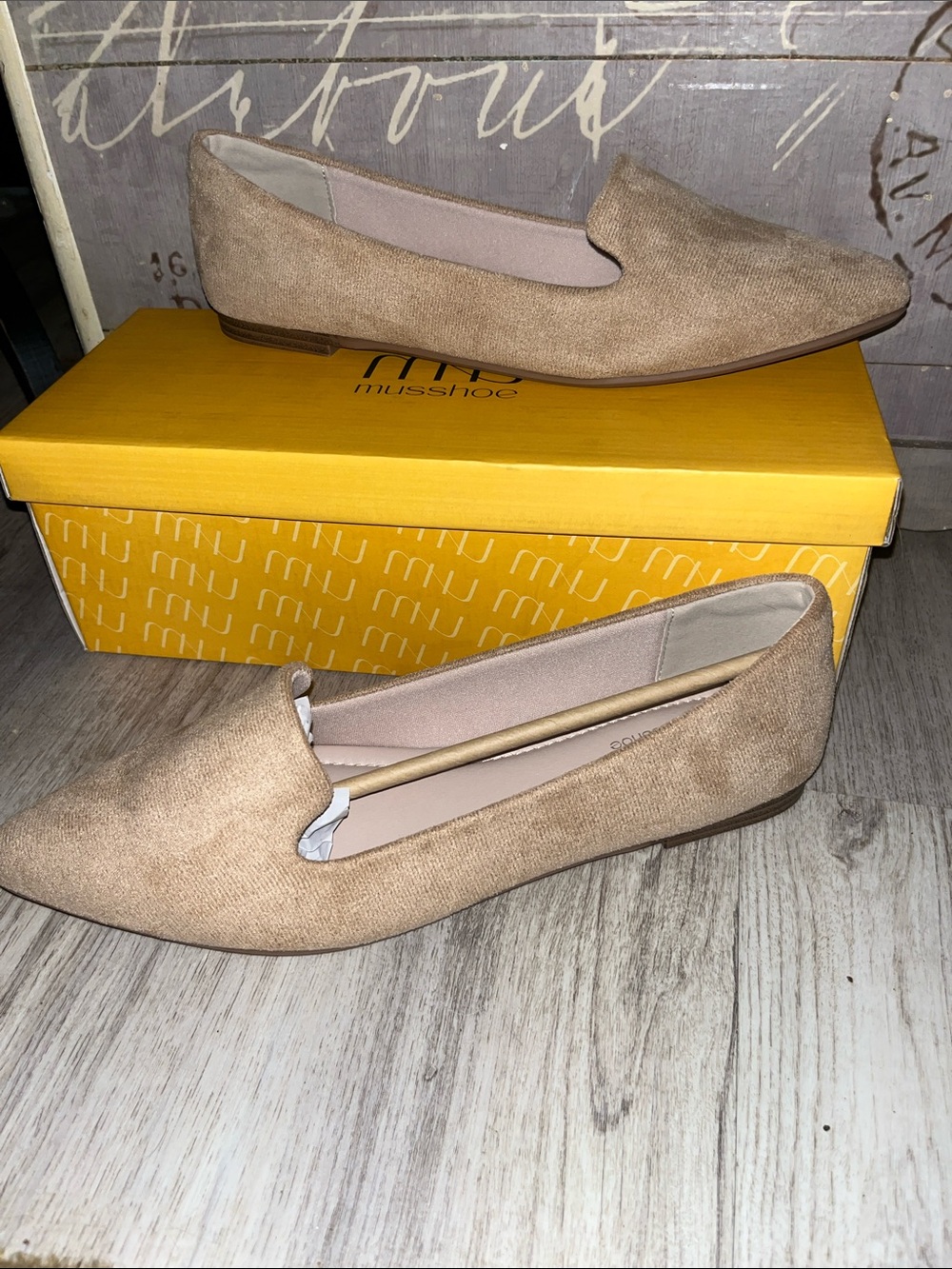 Musshoe Tan Pointed-Toe Suede Loafers
